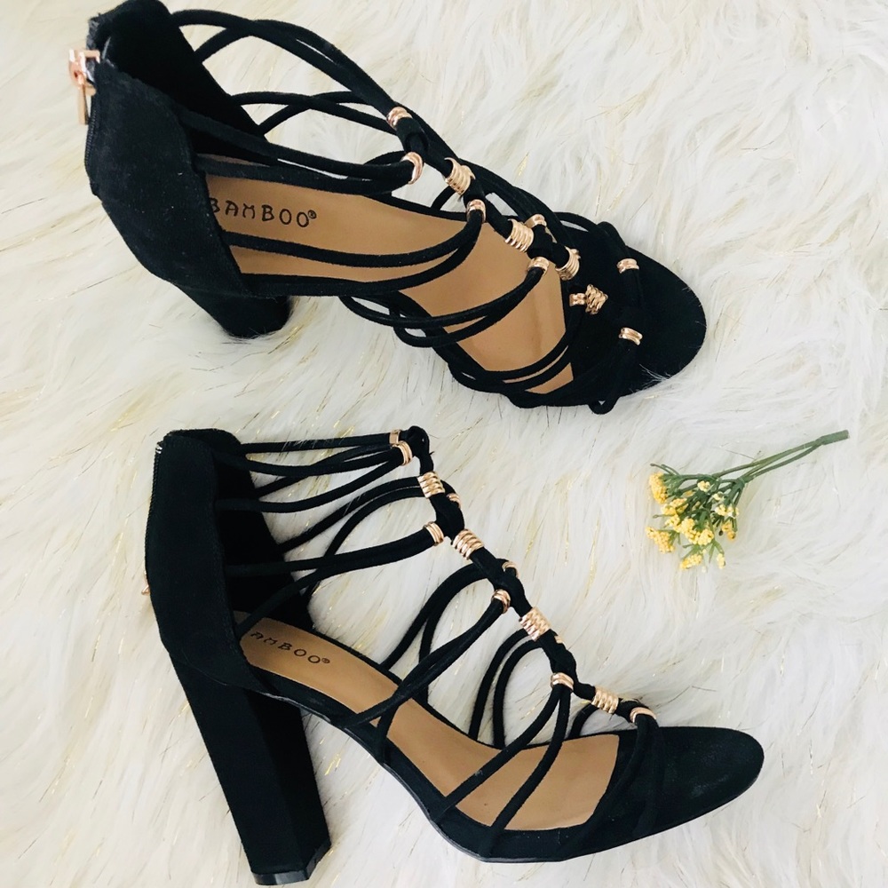 SOLD ❗️❗️❗️Black Chunky Heel w/ Gold Beading